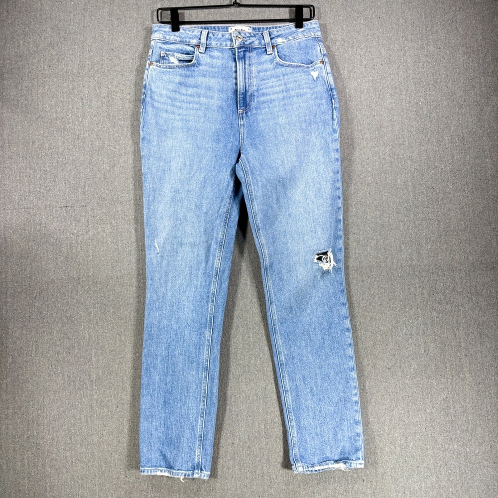 PAIGE Sarah Slim Capulet Destructed High Rise Jeans 29 Light Wash Distressed